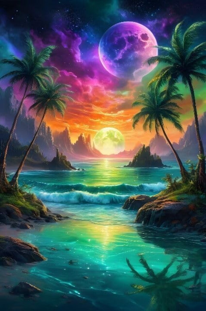 Diamond Art Kits for Adults - Moon Landscape Beach Diamond Painting Kits DIY 5D Full Drill Diamond Dots Paintings with Diamonds Gem Art and Crafts for Home Decor 12x16 Inch